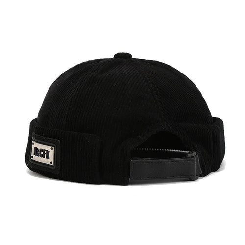 Black Corduroy Docker Cap