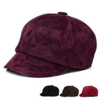Nantes Women Genuine Leather Suede Newsboy Cap