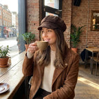 Nantes Women Genuine Leather Suede Newsboy Cap