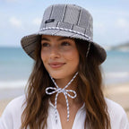 Black striped boater hat – straw boater with stripes lifestyle
