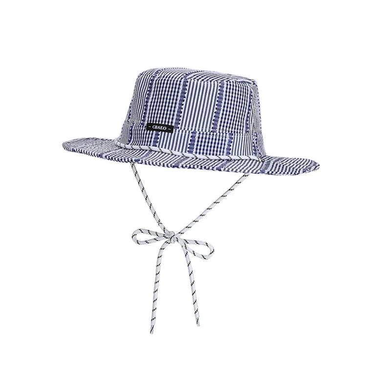 Blue navy striped boater hat – classic striped straw boater