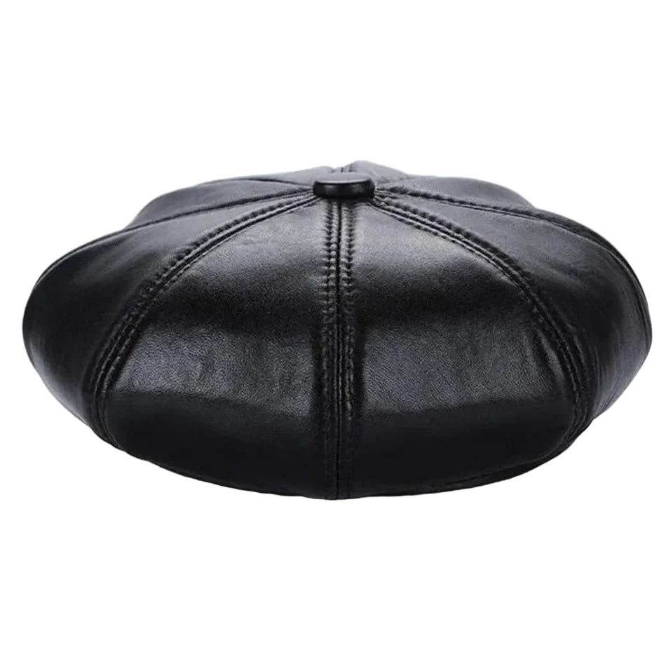 New Jersey Women Black Genuine Leather Newsboy Cap