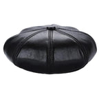New Jersey Women Black Genuine Leather Newsboy Cap