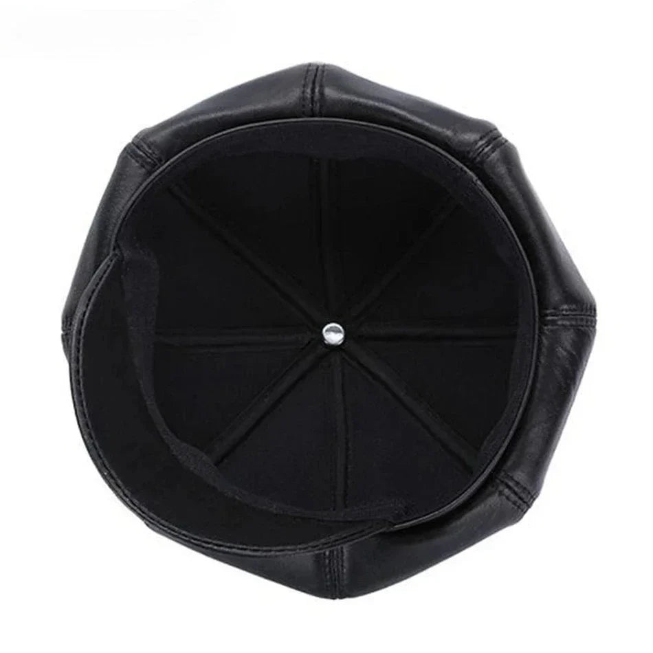 New Jersey Women Black Genuine Leather Newsboy Cap