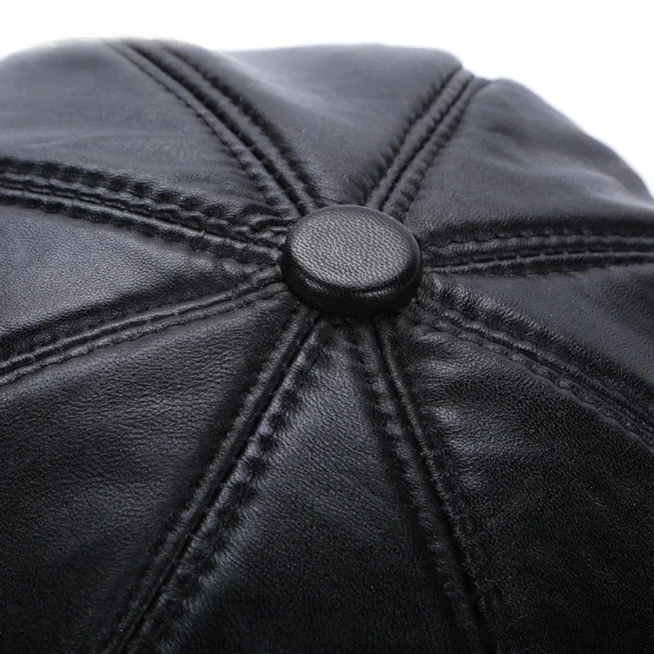 New Jersey Women Black Genuine Leather Newsboy Cap