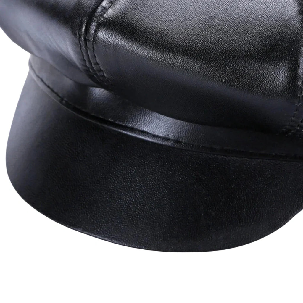 New Jersey Women Black Genuine Leather Newsboy Cap