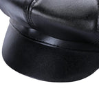 New Jersey Women Black Genuine Leather Newsboy Cap
