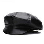 New Jersey Women Black Genuine Leather Newsboy Cap