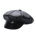 New Jersey Women Black Genuine Leather Newsboy Cap