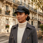 New Jersey Women Black Genuine Leather Newsboy Cap
