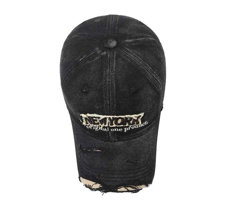New York Vintage Ripped Washed Cotton Baseball Cap