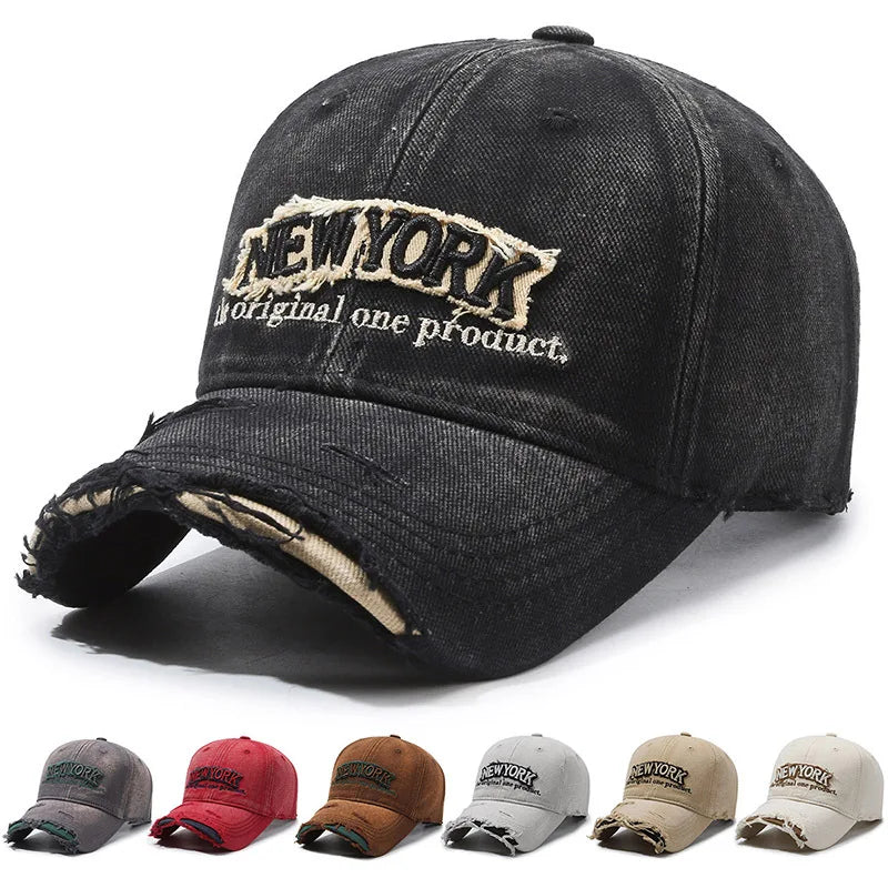 New York Vintage Ripped Washed Cotton Baseball Cap