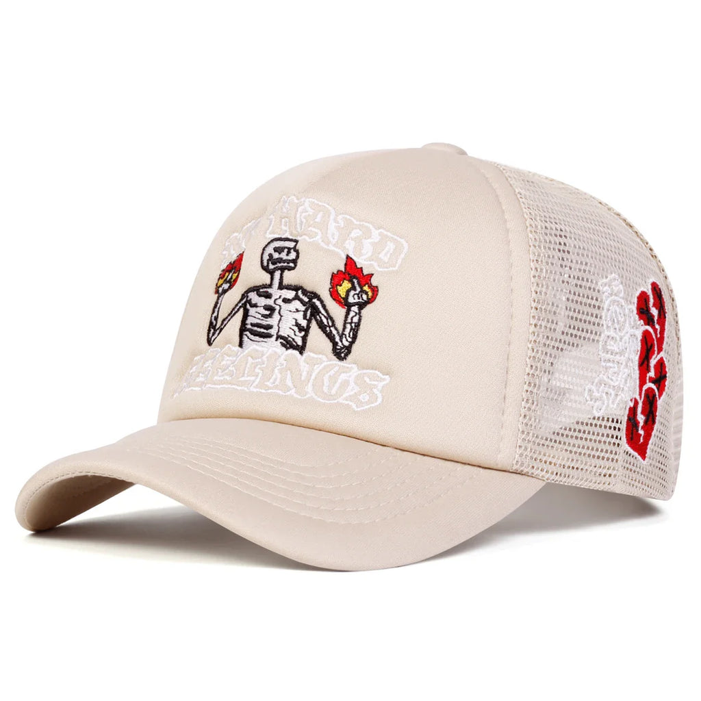 No Hard Feelings Skeleton Trucker Cap