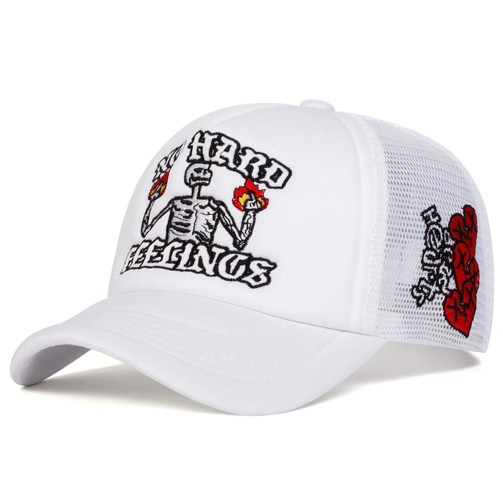 No Hard Feelings Skeleton Trucker Cap