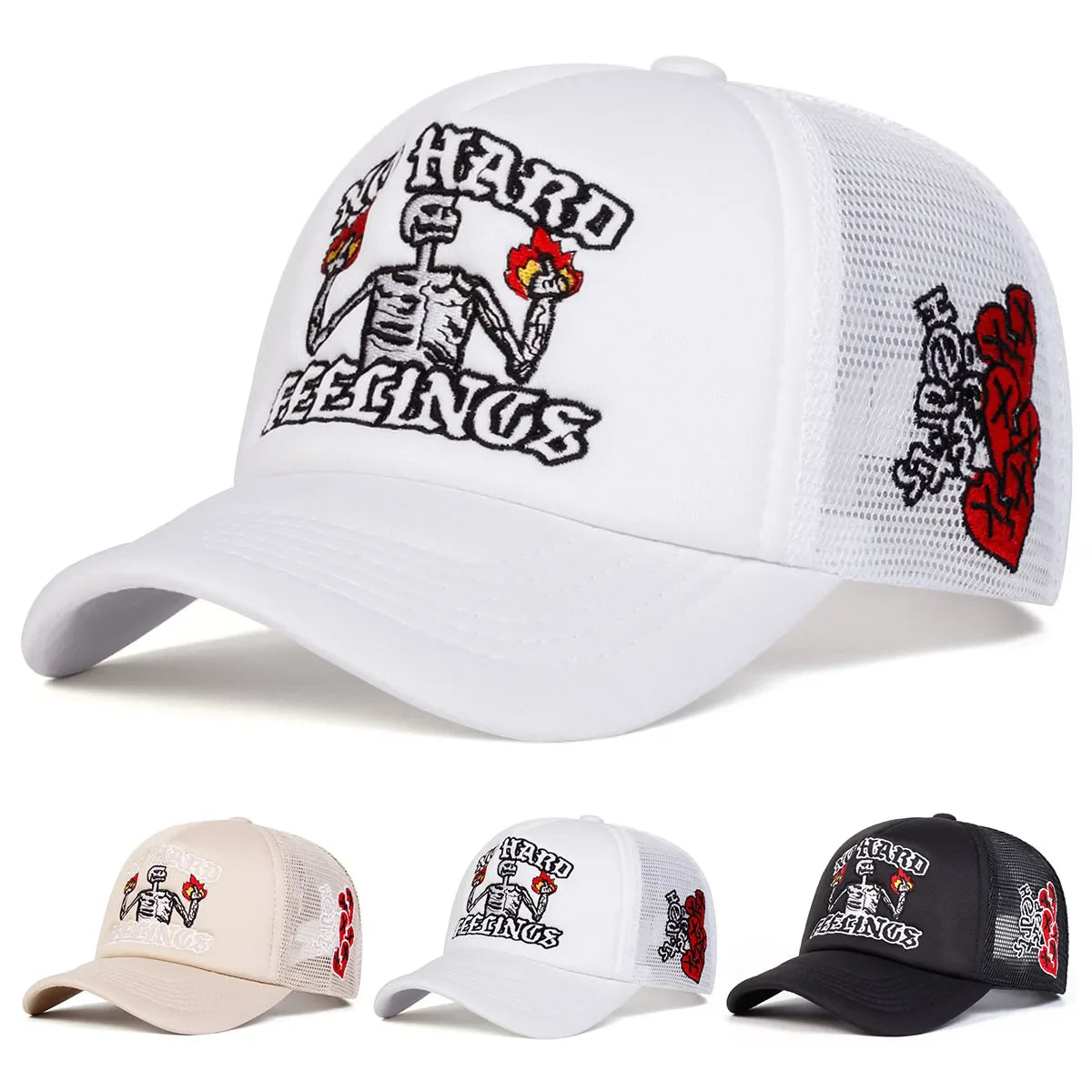 No Hard Feelings Skeleton Trucker Cap