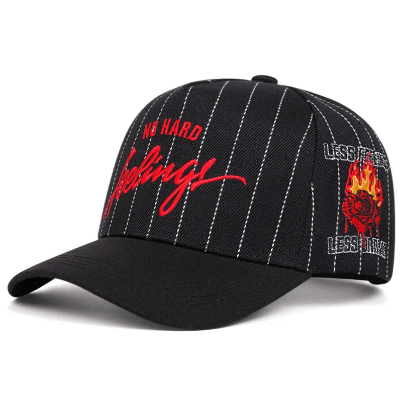 No Hard Feelings Striped Baseball Cap
