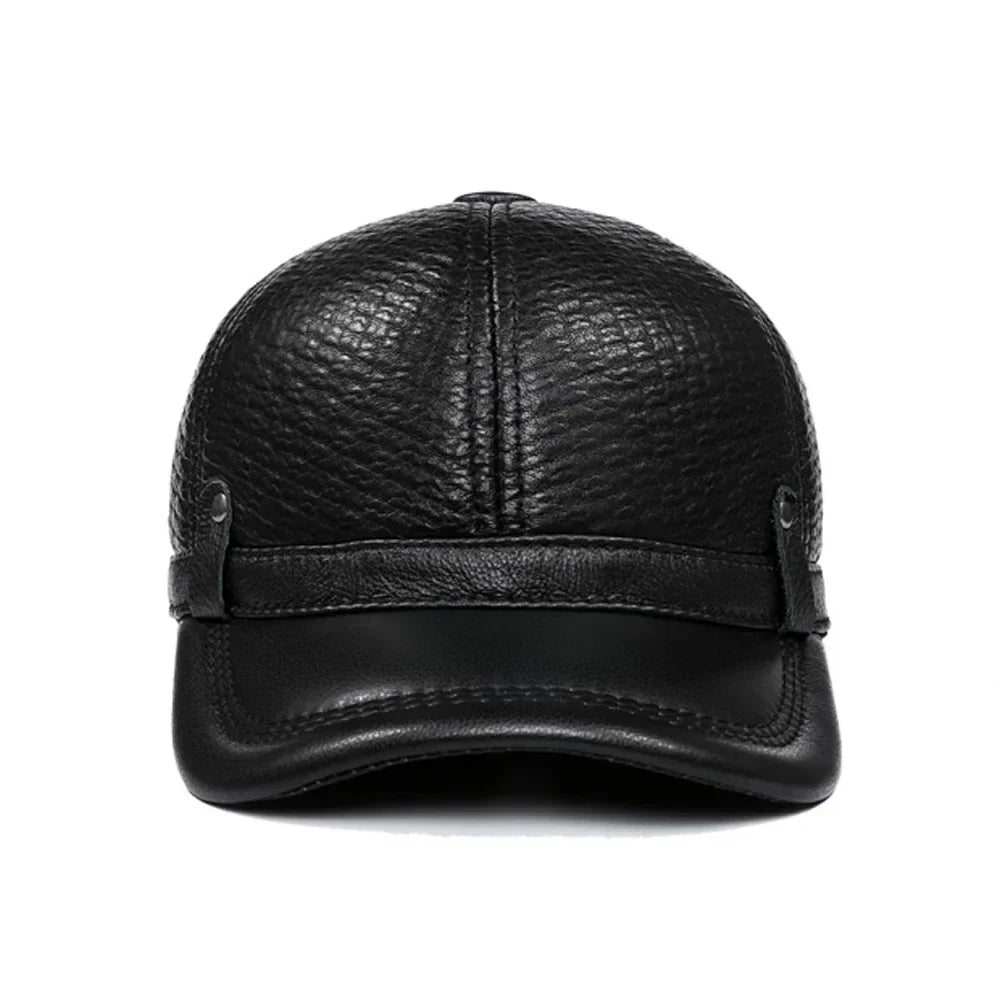 Nottingham Black Genuine Leather Baseball Cap