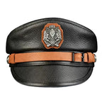 Orson Black Genuine Leather Military Cap