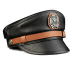 Orson Black Genuine Leather Military Cap