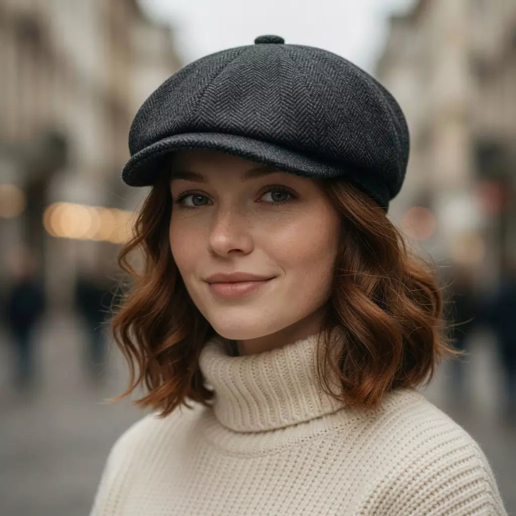 Oxford Herringbone Wool Newsboy Cap