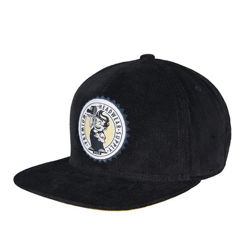 Black Corduroy Snapback Cap back view