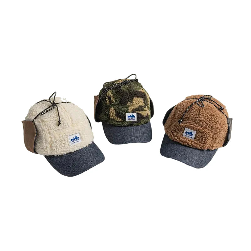 PP One Winter Wool Fur Earflaps Baseball Cap