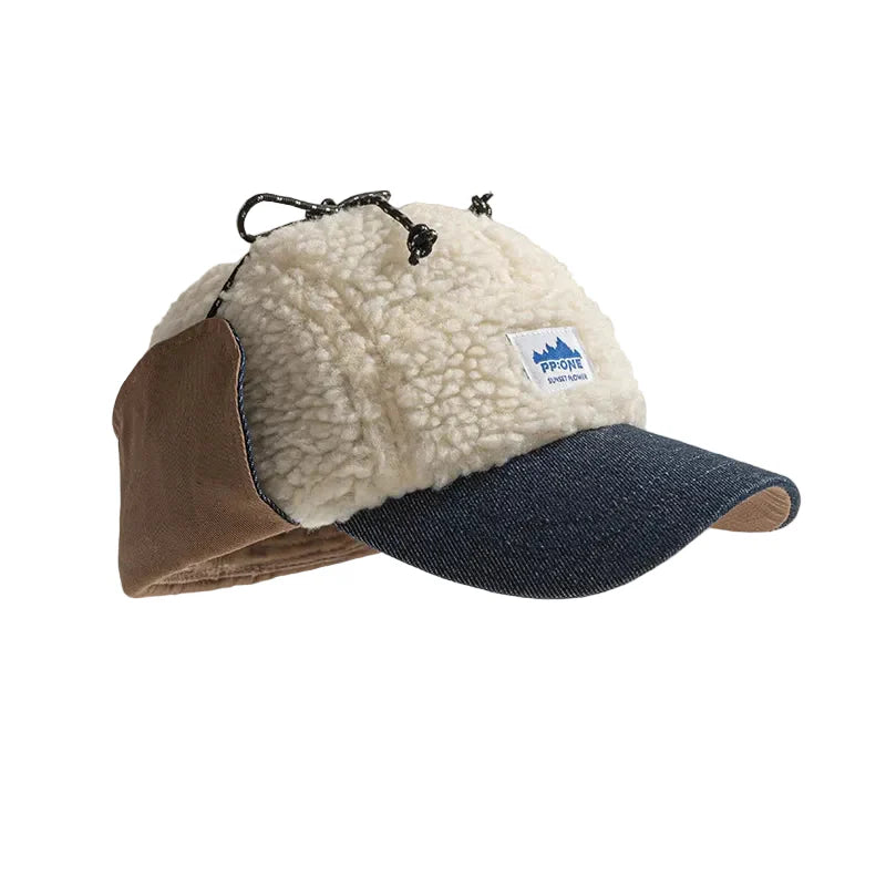 PP One Winter Wool Fur Earflaps Baseball Cap