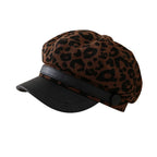 Paris Women Leopard Print Leather Newsboy Cap