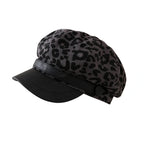 Paris Women Leopard Print Leather Newsboy Cap