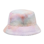Pastel Tie-Dye Fur Bucket Hat