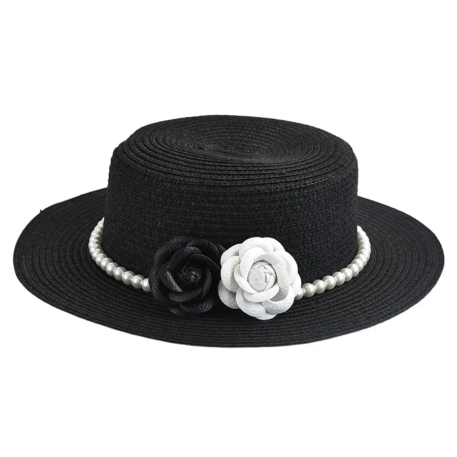 Pearls & Roses Summer Raffia Boater Hat
