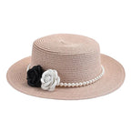 Pink raffia boater hat with rose ribbon – summer raffia hat