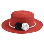 Rose and red raffia boater hat – summer raffia hat
