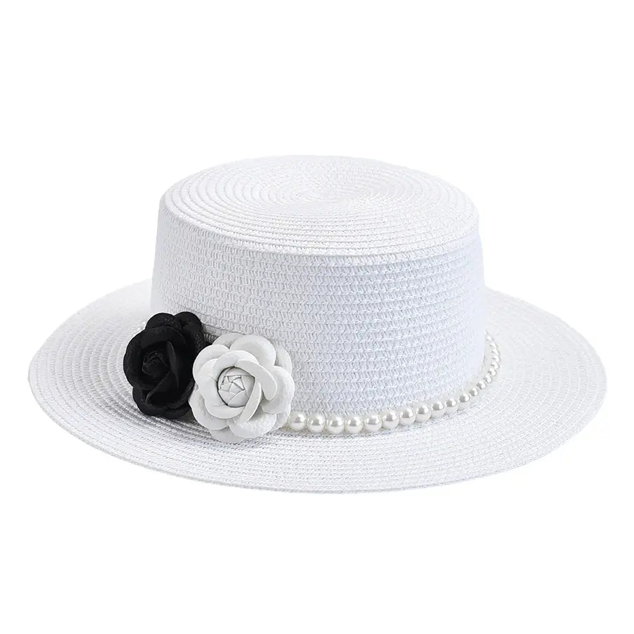 Pearls & Roses Summer Raffia Boater Hat