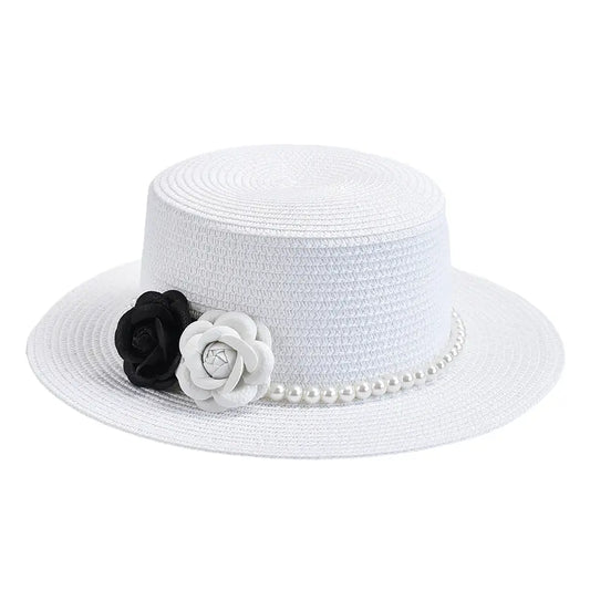 Pearls & Roses Summer Raffia Boater Hat