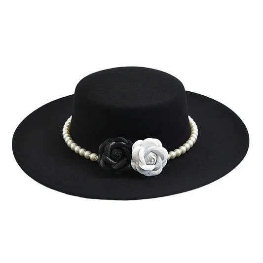 Pearls & Roses Wide Brim Cotton Boater Hat