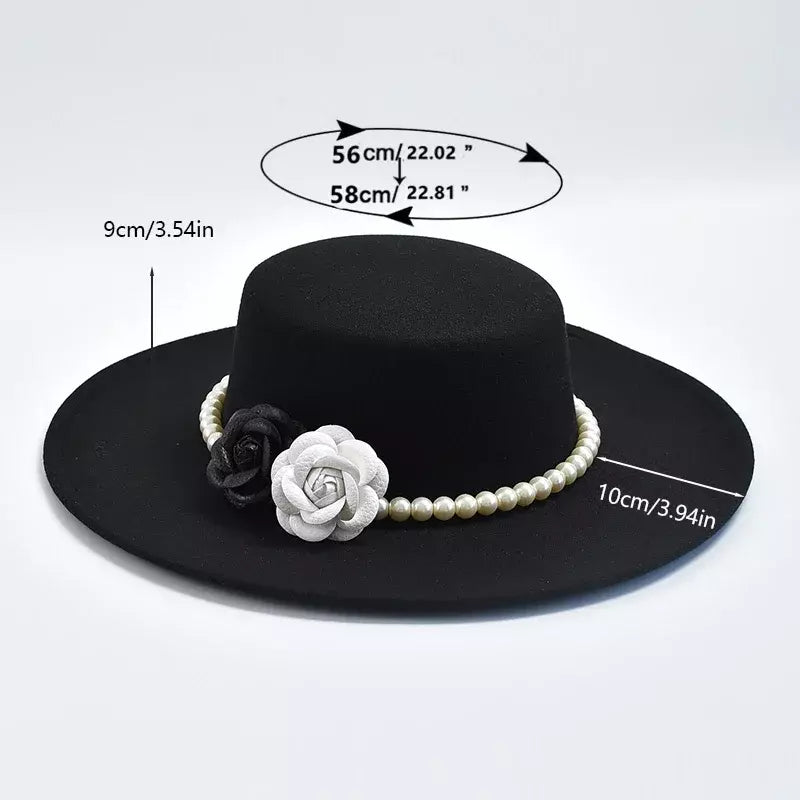 Pearls & Roses Wide Brim Cotton Boater Hat