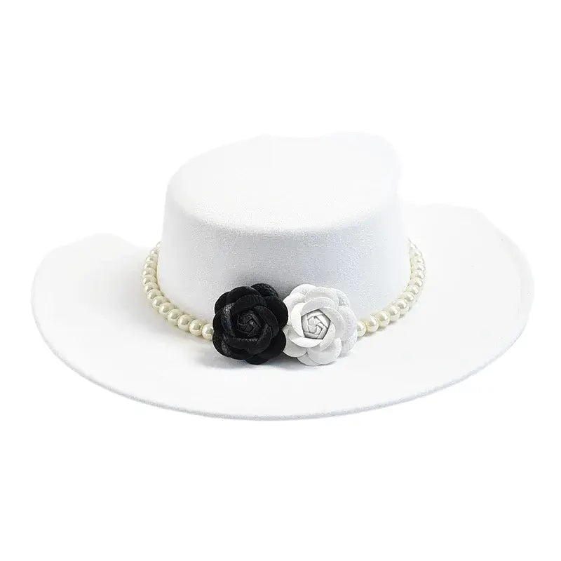 Pearls & Roses Wide Brim Cotton Boater Hat