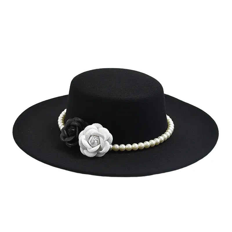 Pearls & Roses Wide Brim Cotton Boater Hat