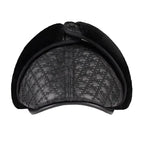 Pickford Black Genuine Leather Rhombuses Earflaps Flat Cap