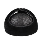 Pickford Black Genuine Leather Rhombuses Earflaps Flat Cap