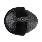 Pickford Black Genuine Leather Rhombuses Earflaps Flat Cap