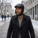 Pickford Black Genuine Leather Rhombuses Earflaps Flat Cap