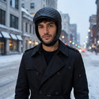 Pickford Black Genuine Leather Rhombuses Earflaps Flat Cap