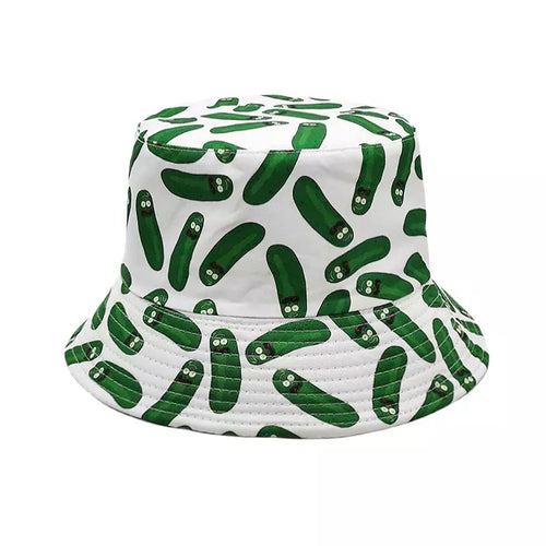 White Bucket Hat Unisex Cotton Wide Brim Summer Sun Hat With Cartoon