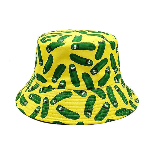 Yellow Bucket Hat Unisex Cotton Wide Brim Summer Sun Hat With Cartoon