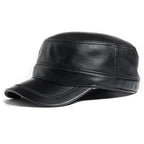Plain Genuine Cowhide Leather Army Cap