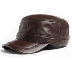 Plain Genuine Cowhide Leather Army Cap