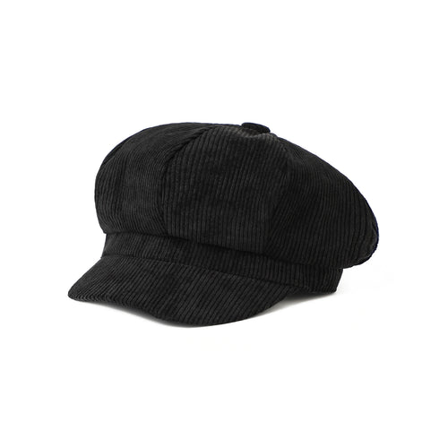 Black Corduroy Newsboy Cap