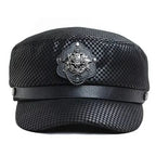 Punk Black Genuine Leather Sailor Cap